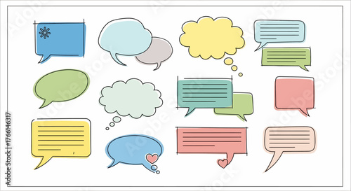 Vector Design Set of Colorful Speech Bubbles for Communication and Social Media Graphics