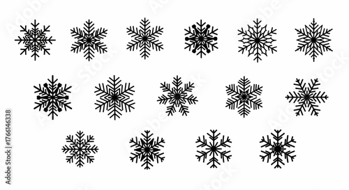 Set of Black Snowflakes in Vector Format for Winter and Christmas Designs