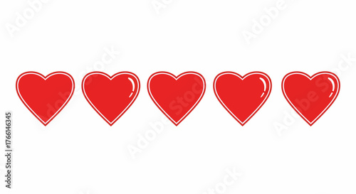 Hearts Vector Illustration Five Red Icons for Love, Health, and Affection