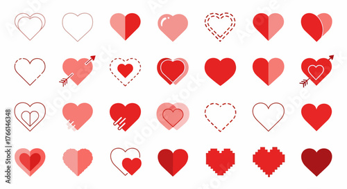Collection of love vector hearts A diverse range of heart shapes for Valentine's Day and love-themed projects