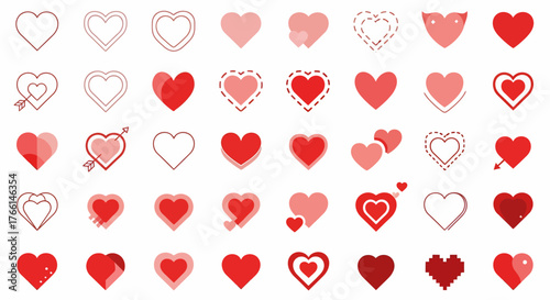 Diverse Red Hearts Vector Collection Love, Romance, and Valentine's Day Graphics