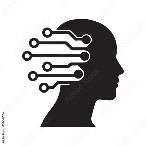 Silhouette of a human head profile with a key as a symbol of ideas, mind, or thinking concept and illustration