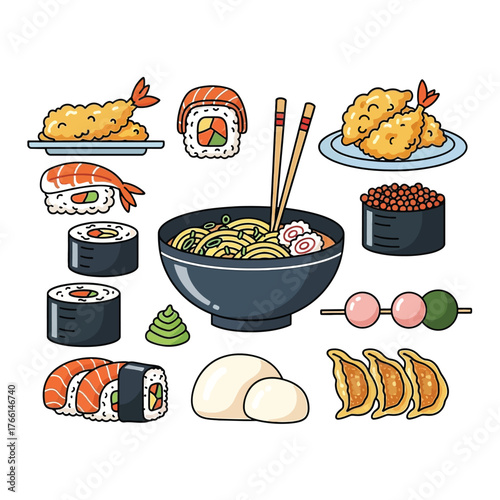 Aesthetic Flat illustration of Japanese Food Graphic