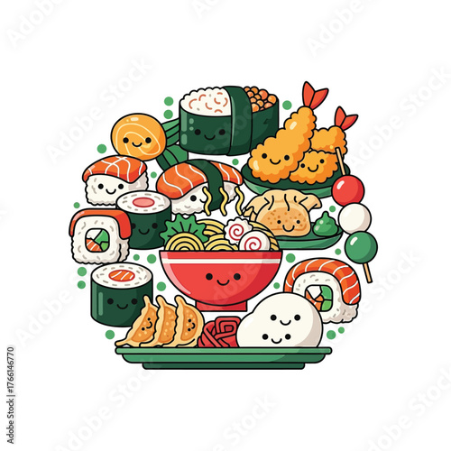 Aesthetic Flat illustration of Japanese Food Graphic