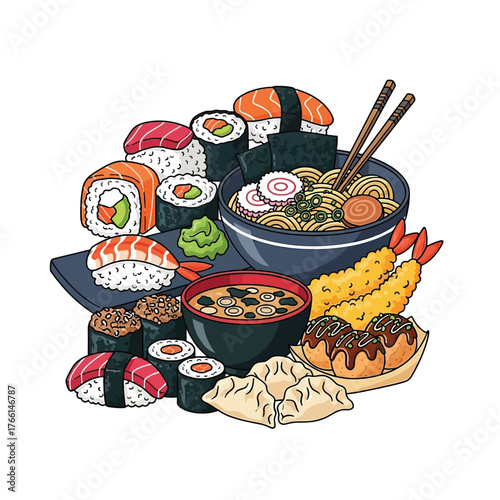 Aesthetic Flat illustration of Japanese Food Graphic