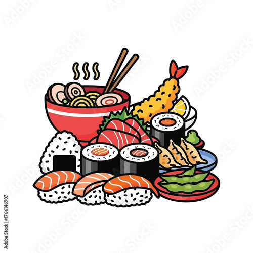 Aesthetic Flat illustration of Japanese Food Graphic