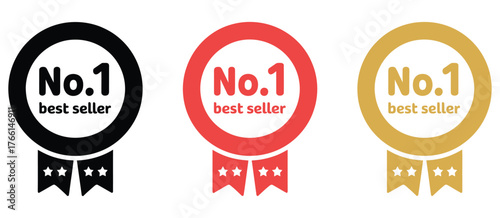 Set of Three Circular Number One Best Seller Award Badges and Ribbons