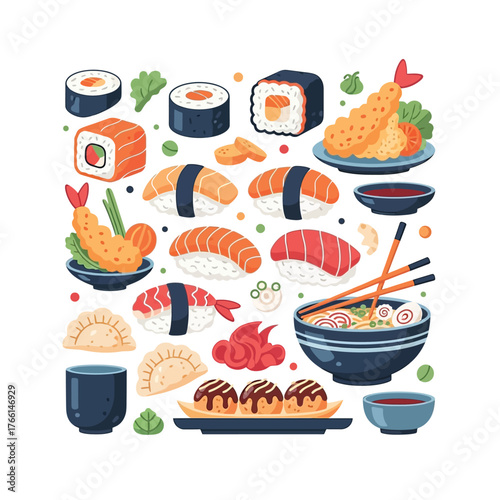 Aesthetic Flat illustration of Japanese Food Graphic