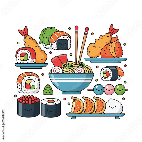 Aesthetic Flat illustration of Japanese Food Graphic