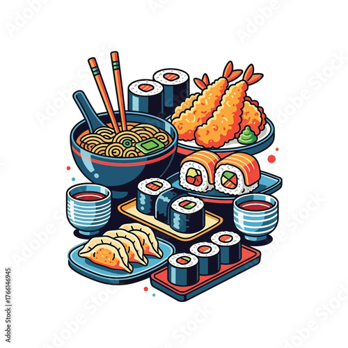 Aesthetic Flat illustration of Japanese Food Graphic