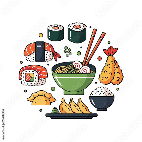 Aesthetic Flat illustration of Japanese Food Graphic