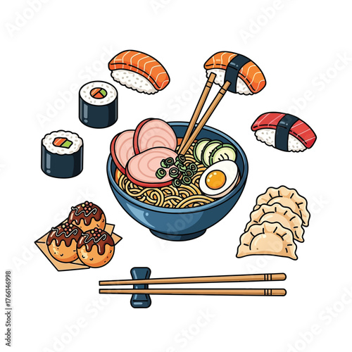 Aesthetic Flat illustration of Japanese Food Graphic