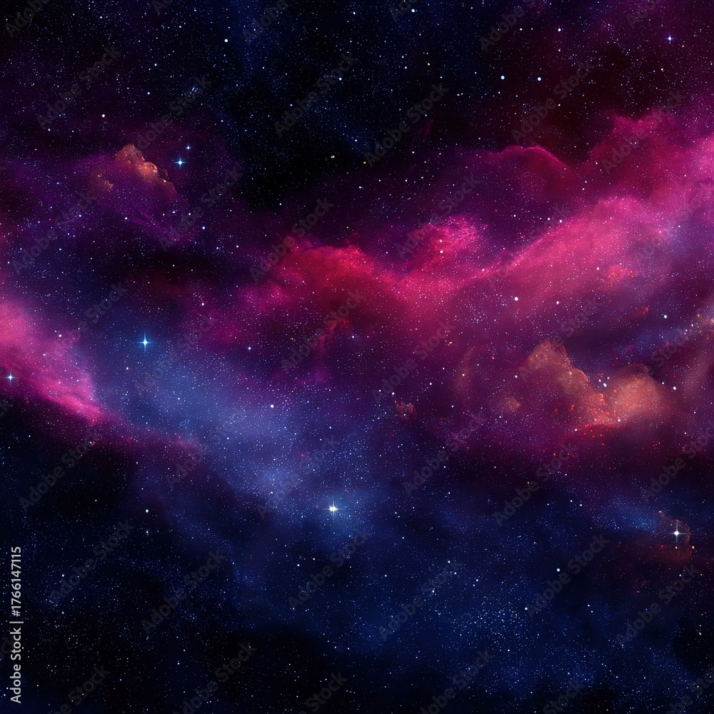Fototapeta premium Starry Night Sky with Pink Nebula and Cosmic Stars Digital Art