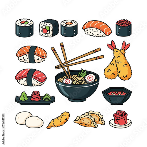 Aesthetic Flat illustration of Japanese Food Graphic