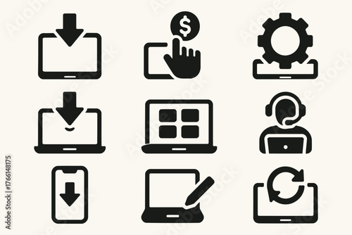 Collection of modern digital technology and service icons on a light background