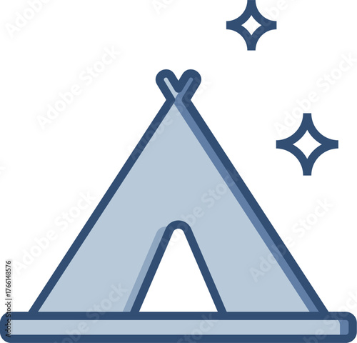 Tent vector icon with transparent background. Changeable blue color design.