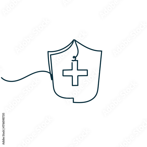 continuous line drawing shield and cross logo for health 