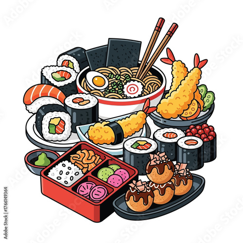 Aesthetic Flat illustration of Japanese Food Graphic