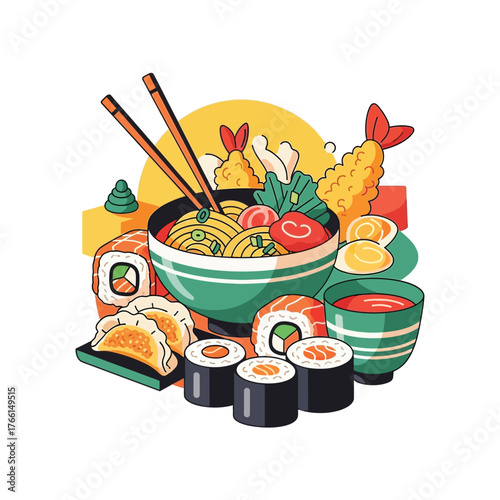 Aesthetic Flat illustration of Japanese Food Graphic