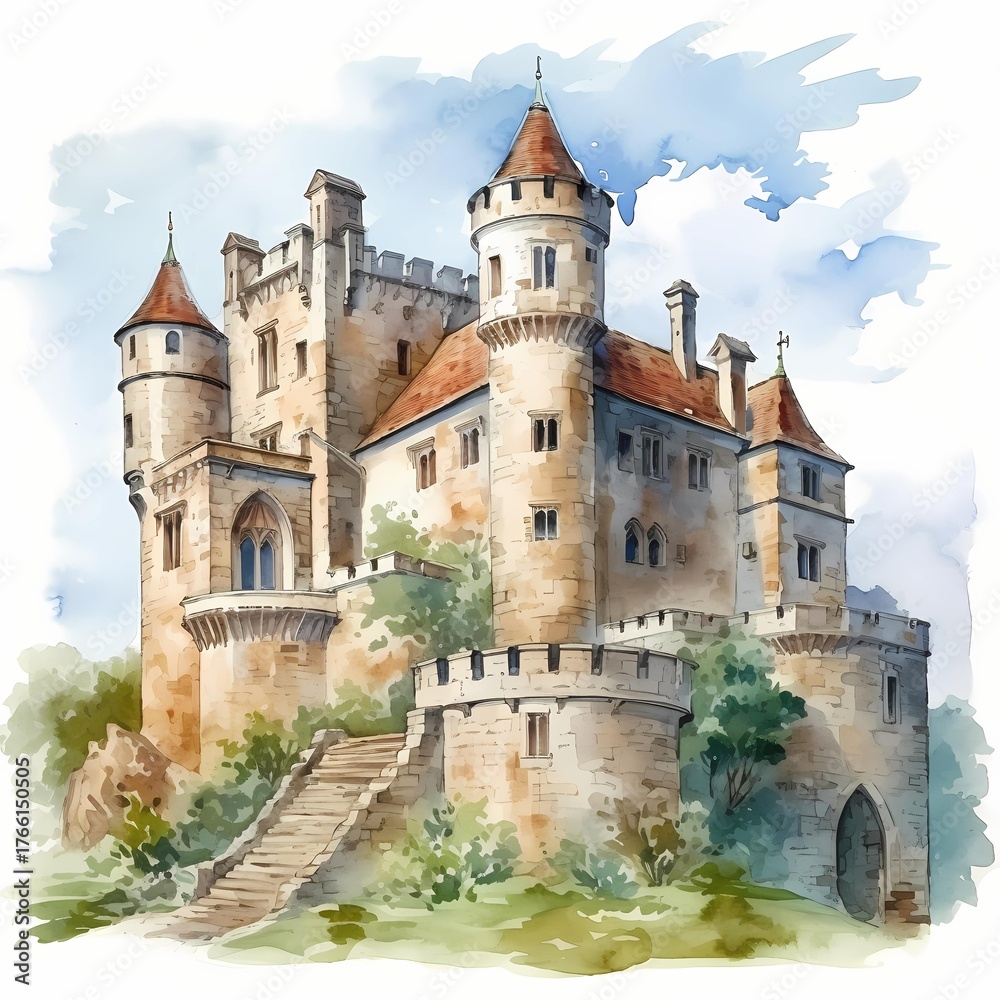 Fototapeta premium Majestic medieval castle on a hillside