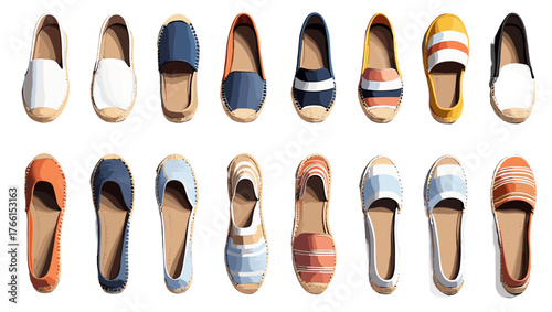 Espadrilles Shoes Illustration Vectors highlighting casual silhouettes, earthy tones, and refined craftsmanship that embody simplicity, elegance, and the essence of laid-back luxury.