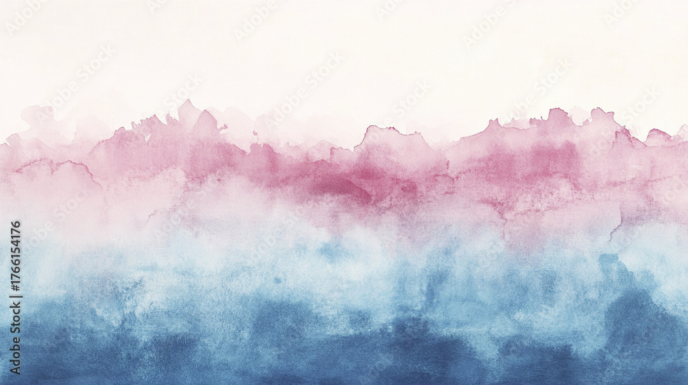 Fototapeta premium Gradient watercolor design with soft pink and blue tones blending smoothly, creating calm and artistic background with delicate texture and gentle color transitions