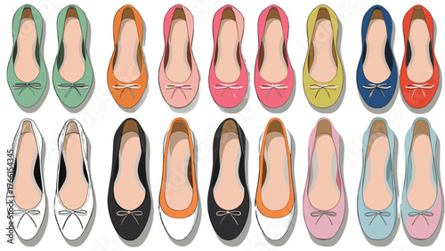 Ballet Flats Shoes Illustration Vectors showcasing delicate designs, soft contours, and elegant tones that capture grace, comfort, and the timeless charm of feminine style.