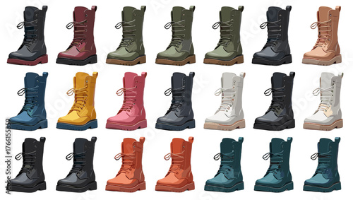 Combat Boots Illustration Vectors showcasing rugged leather textures, bold silhouettes, and detailed craftsmanship that capture strength, resilience, and timeless military style.