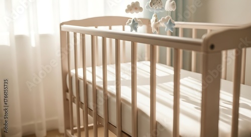 Cozy Baby Crib with Soft Mobile Under Natural Light in Serene Nursery