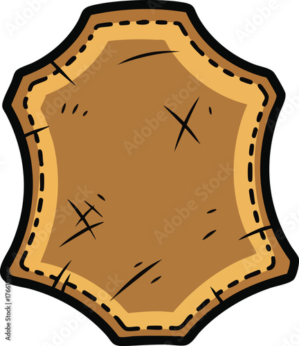 Brown Leather Patch With Stitched Edges And Scratches On A White Background