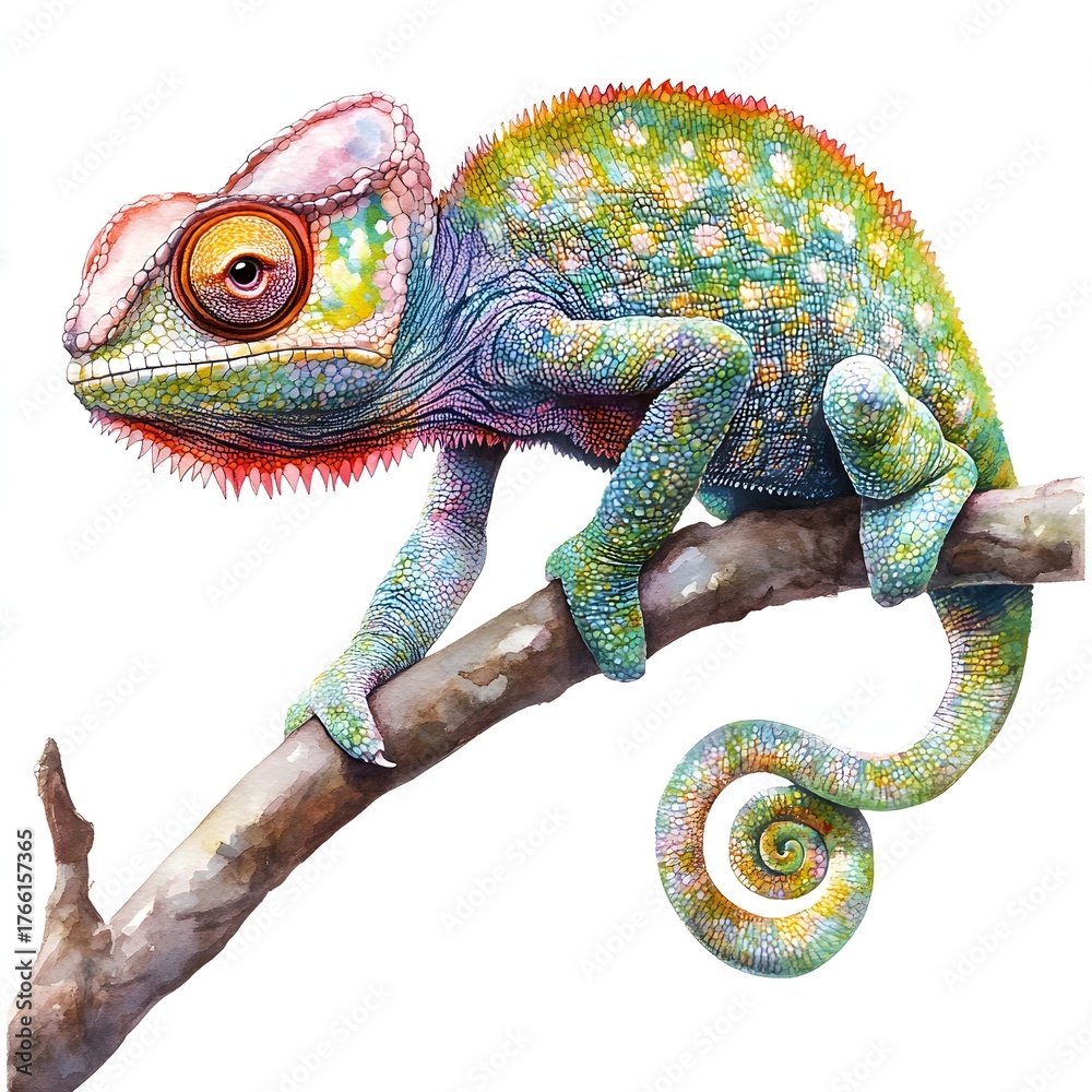 Obraz premium Vibrant chameleon perched on a tree branch