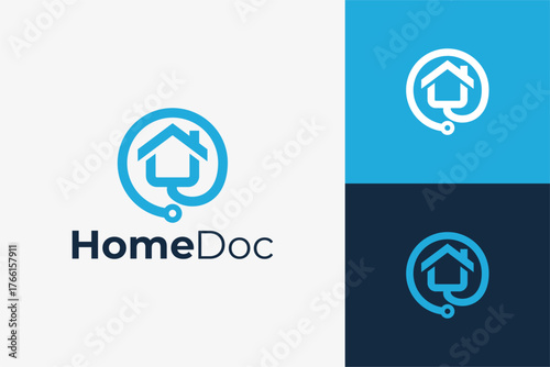 Modern health clinic and doctor to home logo design, medical care emblem with clean professional style