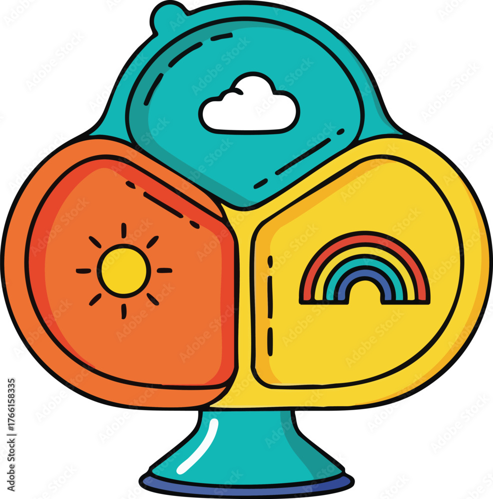 Obraz premium Childrens Weather Toy With Sun Rainbow Cloud And Base In Teal Orange Yellow