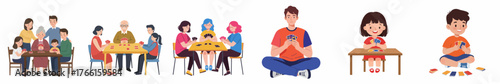Cartoon Colorful Illustration of People Enjoying Board Game Time Together
