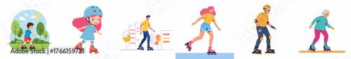 Colorful Flat Illustration Variety Roller Skate Sport People Activity Illustration
