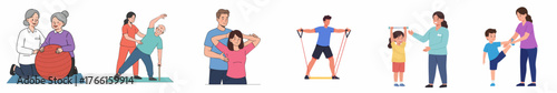 Flat Style Diverse Rehabilitation Scenarios and Physiotherapy Assistance Illustration