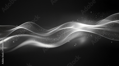 Wallpaper Mural Smooth black abstract background with flowing white wave lines and scattered glowing particles creates dynamic and elegant visual effect with sense of motion and light Torontodigital.ca