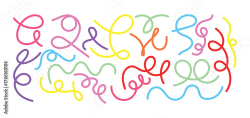 Set of Colorful Hand-Drawn Wavy Line and Swirl Doodle Vectors - Abstract Curvy Elements for Fun and Children's Design
