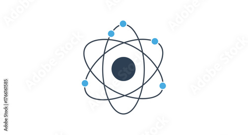 Abstract Atom Icon Minimalist Flat Design Vector of an Orbiting Model on a White Background