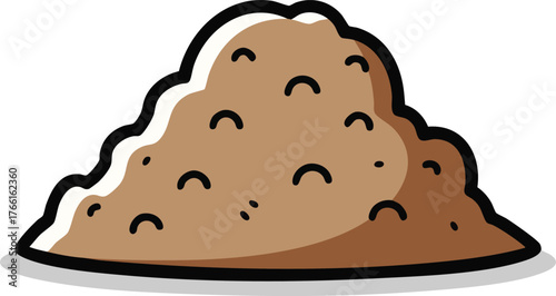 Illustration of a pile of brown dirt with a black outline and white highlight on a light gray background