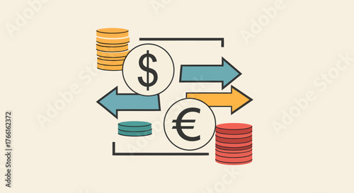 Currency Exchange Dollar and Euro Conversion with Arrow Direction Icons