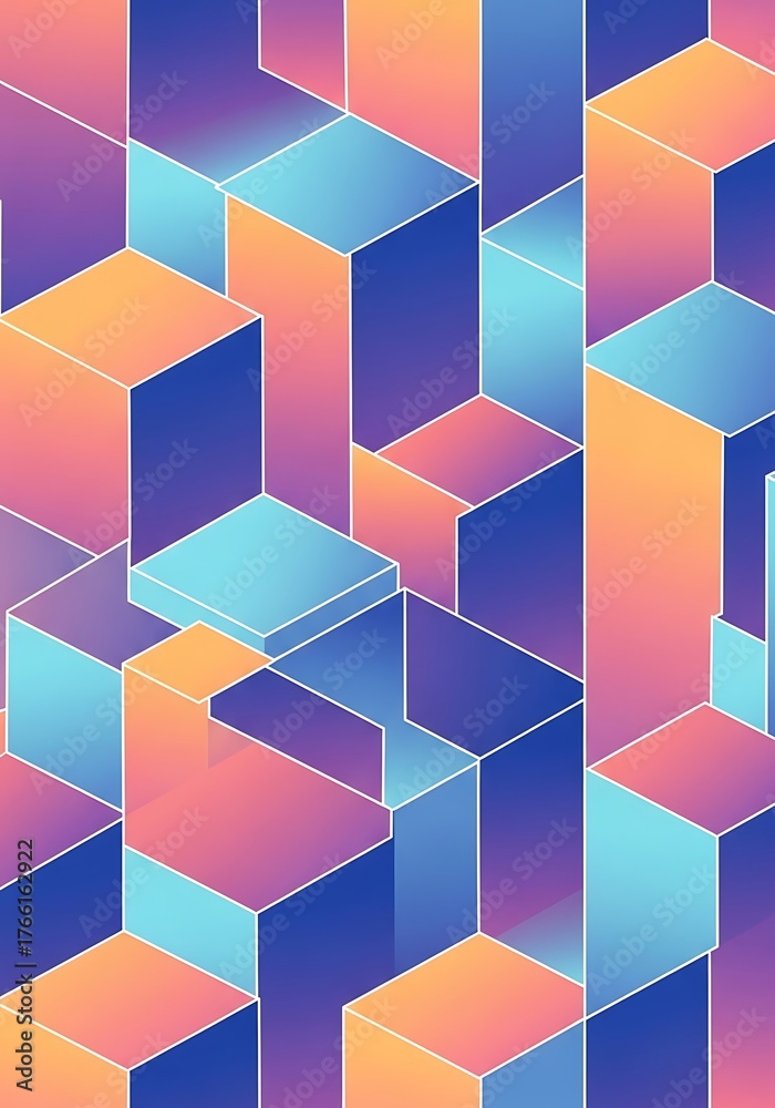 Obraz premium Dynamic arrangement of color gradient cubes forming a seamless pattern