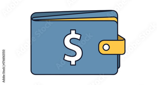 Blue Wallet with Dollar Sign Flat Icon Style for Financial Transactions