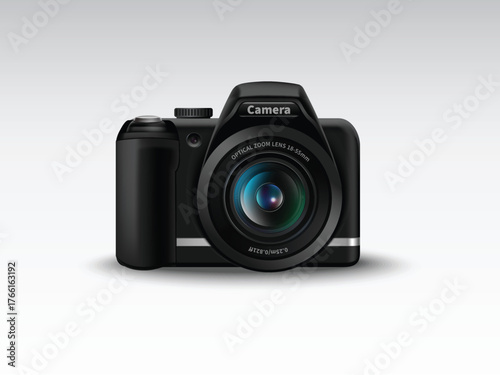 Realistic DSLR Digital Photo Camera Front Side With Lens Vector