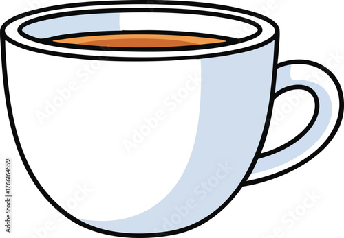 Simple White Coffee Cup Filled With Hot Brown Coffee And A Handle In A Clean Background