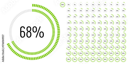 Set of circle percentage progress bar diagrams meters from 0 to 100 ready-to-use for web design, user interface UI or infographic - indicator with green