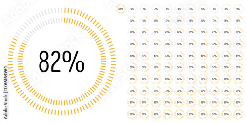 Set of circle percentage progress bar diagrams meters from 0 to 100 ready-to-use for web design, user interface UI or infographic - indicator with yellow