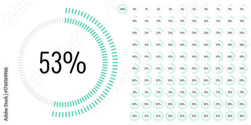 Set of circle percentage progress bar diagrams meters from 0 to 100 ready-to-use for web design, user interface UI or infographic - indicator with green