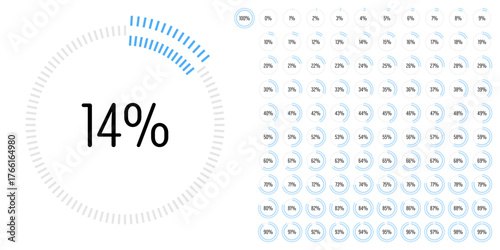 Set of circle percentage progress bar diagrams meters from 0 to 100 ready-to-use for web design, user interface UI or infographic - indicator with blue