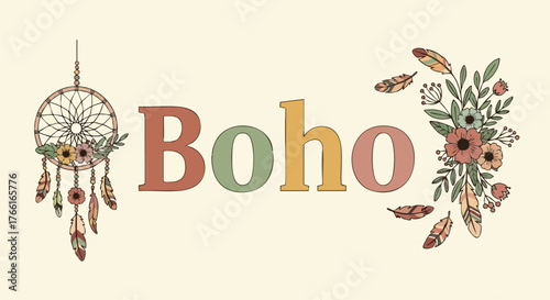 Boho Style Floral Typography Artwork.